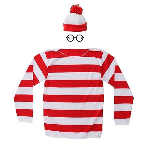 Where's Waldo Red/White Striped Shirt Men's Halloween Costume Set New/N… - Picture 2 of 15